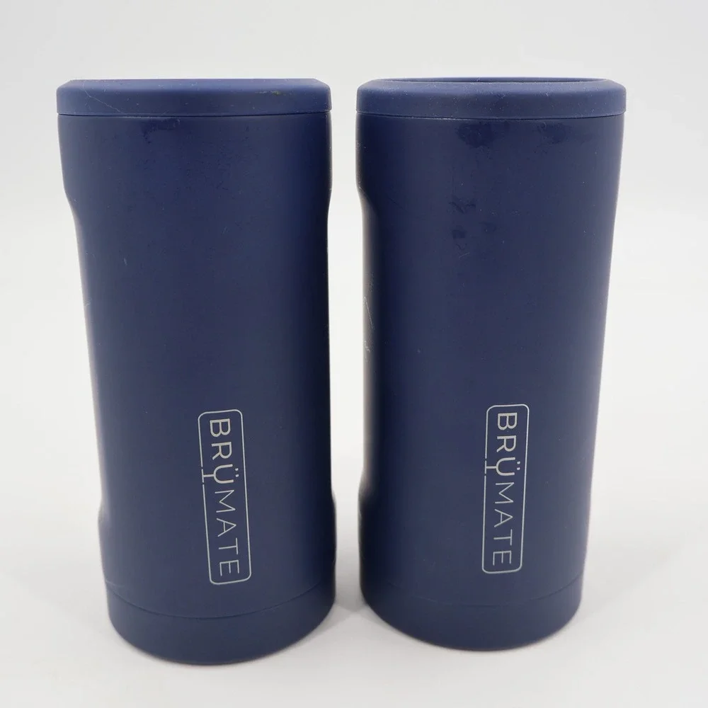 BruMate Hopsulator Slim Can Cooler Set 2 Navy Blue 12oz PRESS Seltzer Insulated